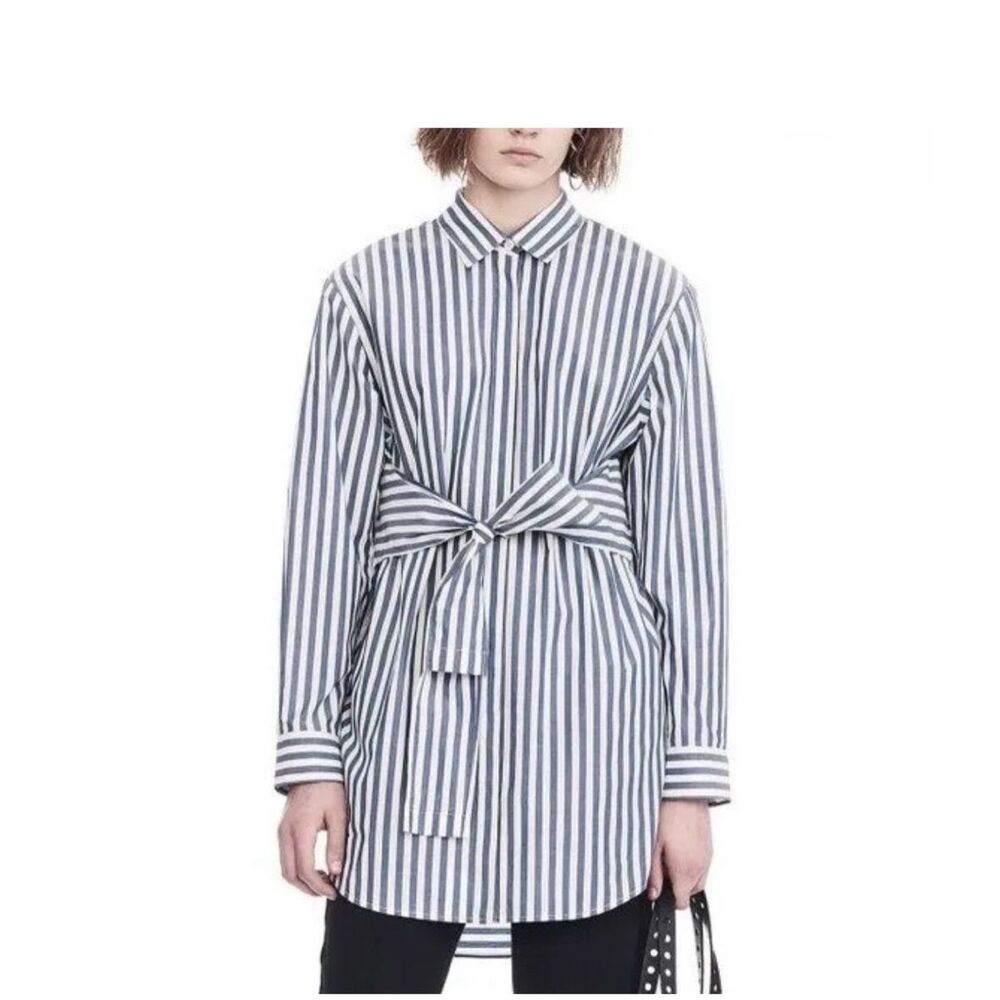 T By Alexander Wang Stripe Tie Front Shirtdress S… - image 5